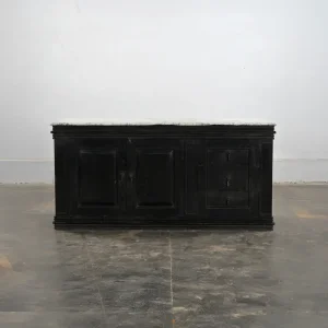 WOODEN MARBLE TOP SIDEBOARD