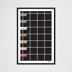 Planeringstavla med veckodagsfärger, 4 kolumner (40×60 cm)