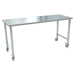 BORD, rostfritt arbetsbord på hjul 200×90 cm